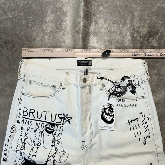 Scotch Soda Jeans Mens Size 33 White Hi‎ Brutus Bye Popeye Denim Button Fly - Picture 2 of 16